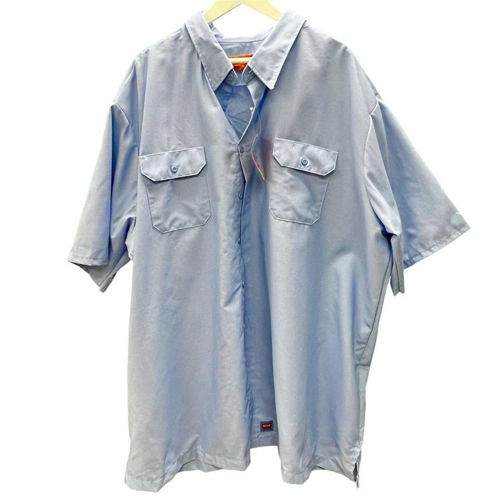 Red‎ Kap Men's Short Sleeve Solid Light Blue Rip Stop Shirt - 5XL - 565